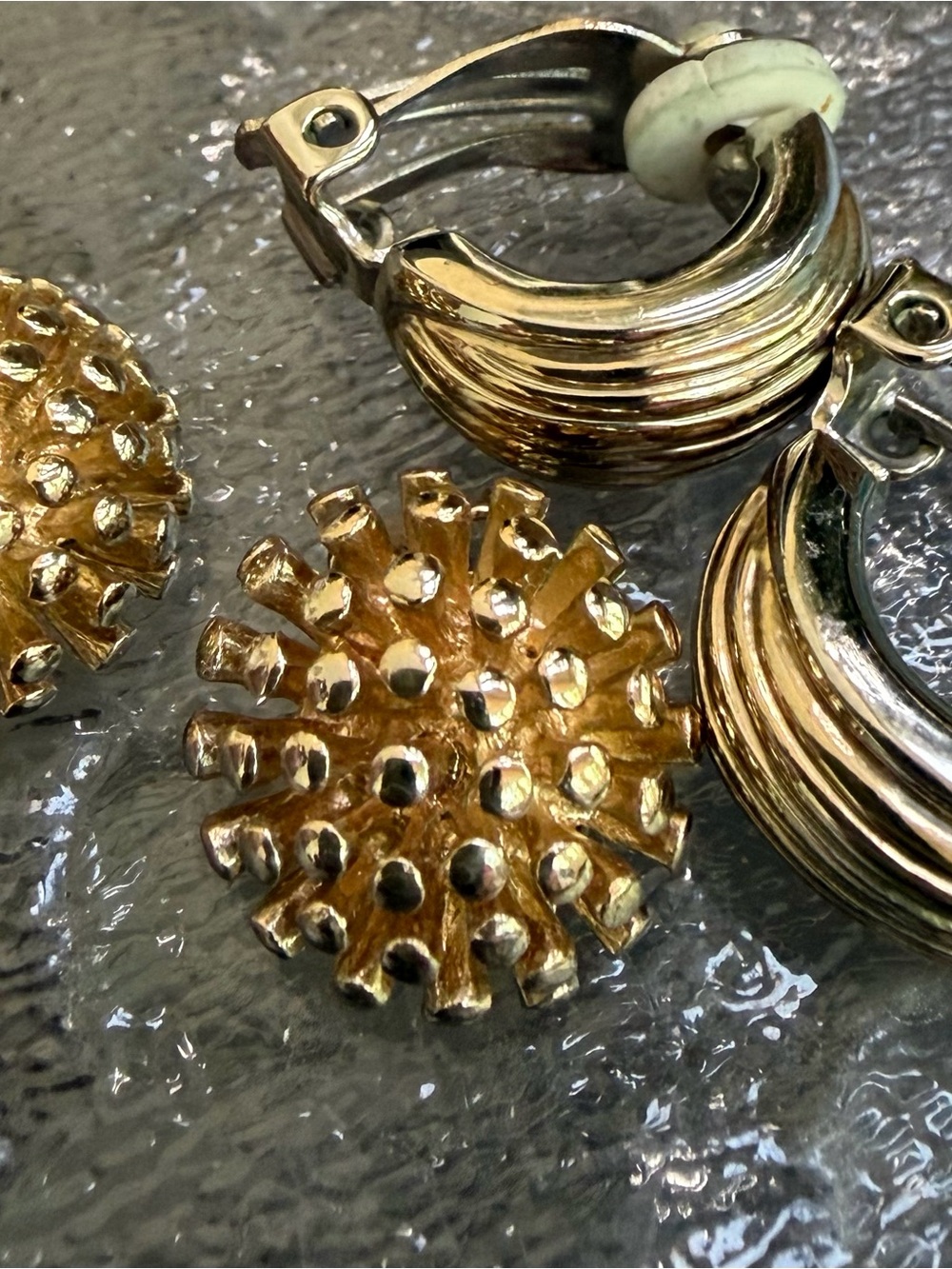 TWO Pair of Gold Clip-on Earrings Acorn & Huggies